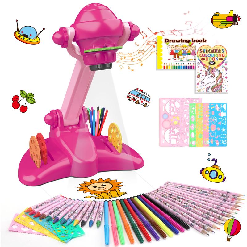 Kids Drawing Projector, Art and Craft Kit, Toys for Girls Aged 3+, Including Colored Pencils, Crayons, Coloring Books, Drawing Stencil etc, Gift for 3+ Year Old Girls (Unicorn Drawing Kit)