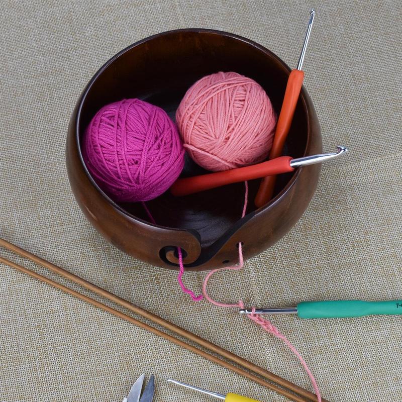 Wooden Yarn Bowl, 1 Count Knitting Yarn Storage Bowl, DIY Knitting Hook Accessories