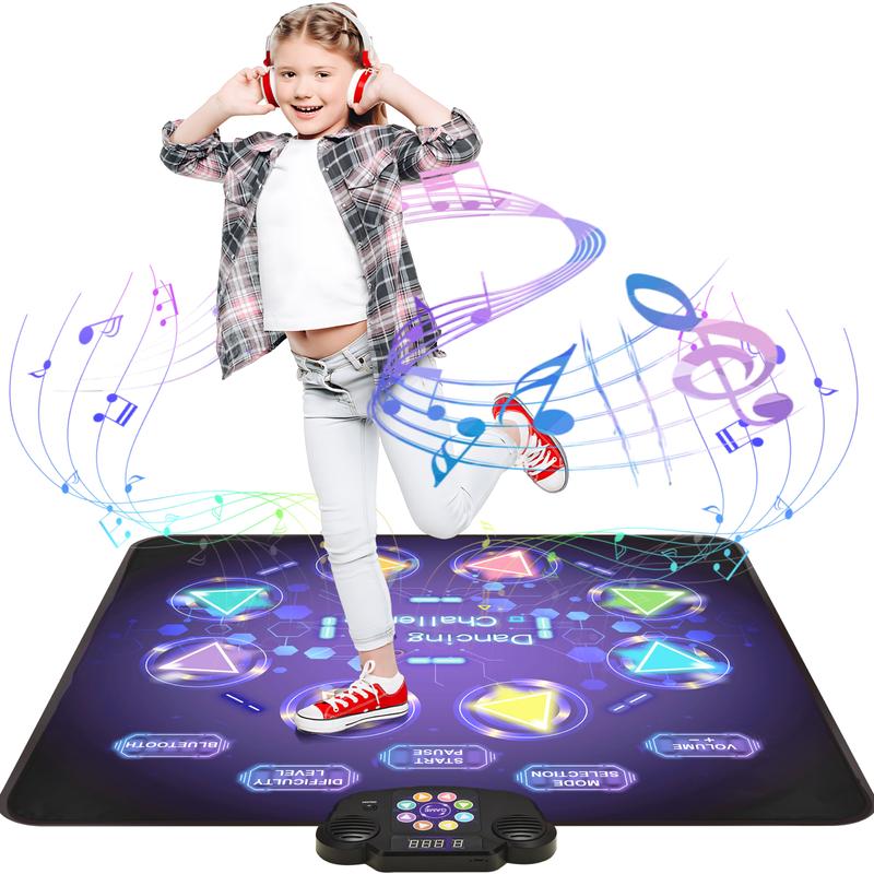 Dance Game Mat for Kids, LED Light-Up 8-Button Dance Pad with Adjustable Volume, Built-in Music, Bluetooth Function, 8 Modes and 3 Difficulty Levels