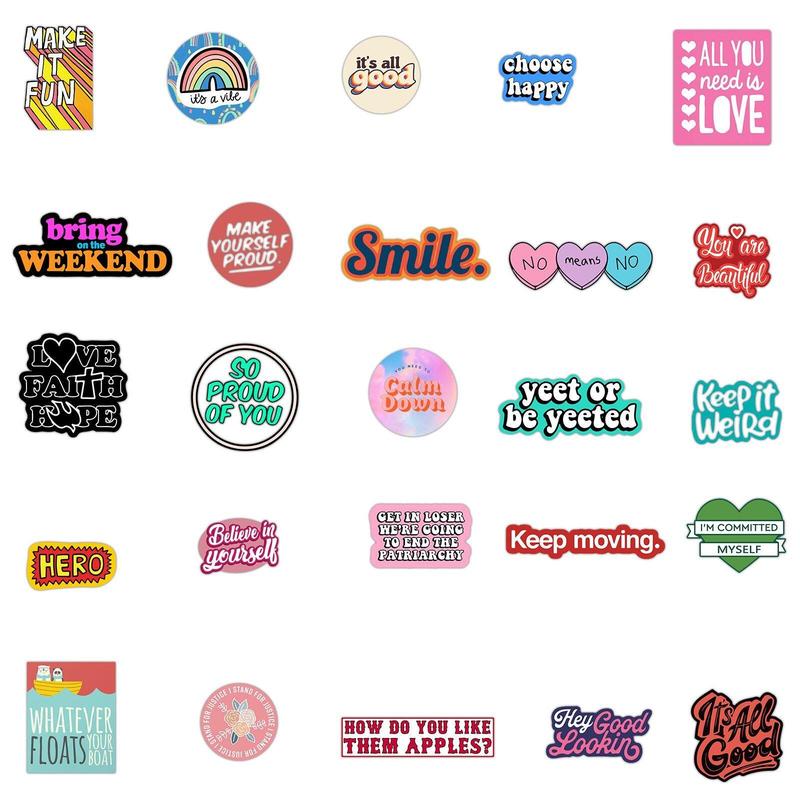 Motivational English Phrases Series Graffiti Sticker, 50pcs Scrapbooking & Journal Making Material Paper, Summer DIY Decorative Sticker for Water Bottle, School Supplies