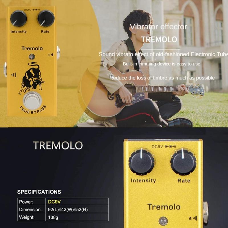 Guitar Tremolo Effect Pedal, Portable Guitar Tremolo Mini Pedal with DC 9V USB Power Cable, Music Accessories for Guitar & Bass