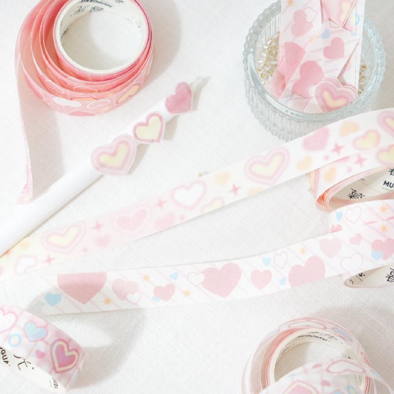 Star & Heart Pattern Washi Tape (4 Rolls), Cute Decorative Tape, DIY Decorative Sticker for Scrapbooking, Journaling, Gift Wrapping