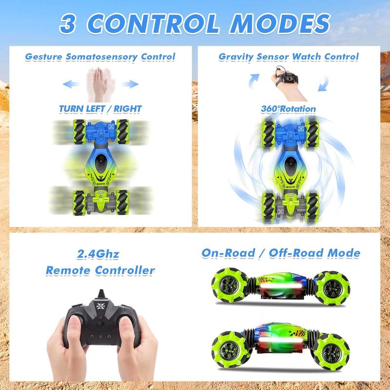 Gesture Sensing RC Stunt Car - 4WD Offroad Twist Car with 360° Rotation, Lights & Music, Perfect Birthday Gift for Kids 6-12