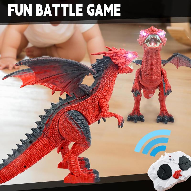 BEZGAR Dragon Toy, Remote Control Dragon, Red Dragon Figure Learning Realistic Looking Large Size with Roaring Spraying Light Up Eyes, Fire Breathing Dragon for age 4+ dinosaur  animal