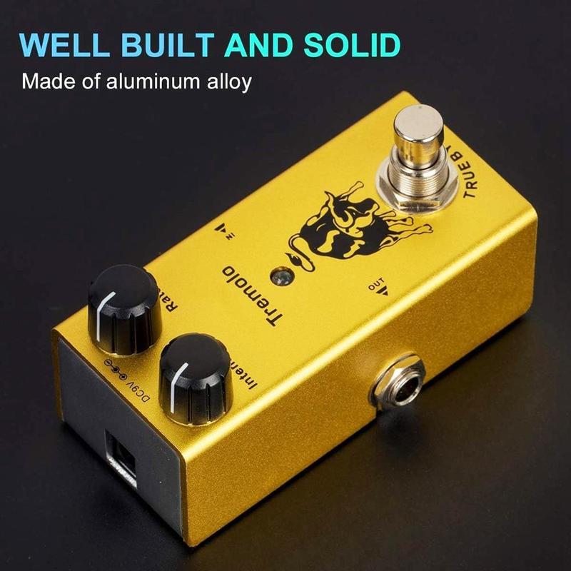 Guitar Tremolo Effect Pedal, Portable Guitar Tremolo Mini Pedal with DC 9V USB Power Cable, Music Accessories for Guitar & Bass