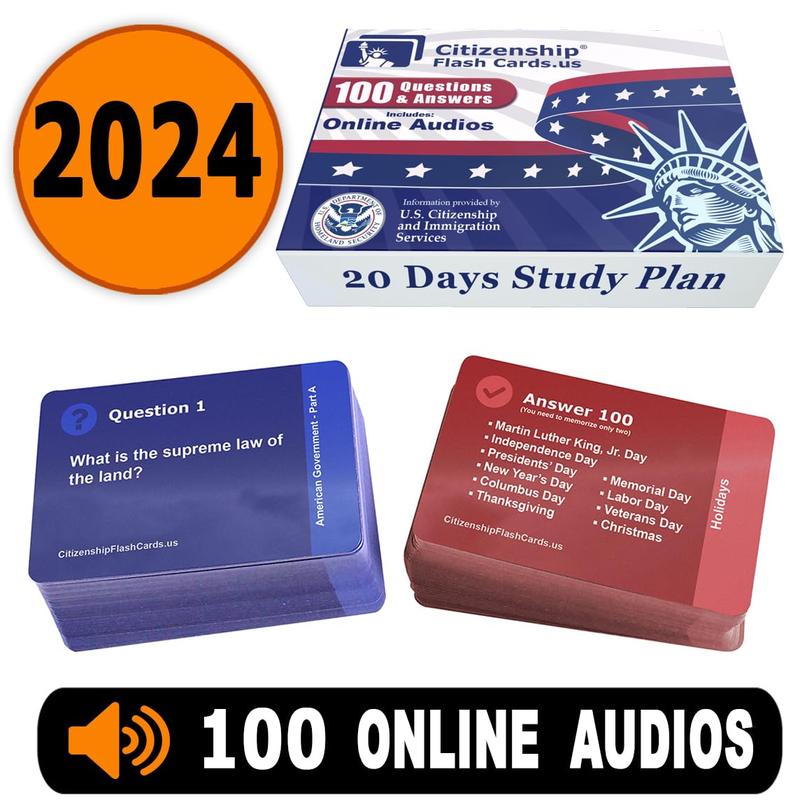 US Citizenship Flash Cards 2024: Naturalization Test Study Guide with 100 USCIS Questions and Answers Flashcards Includes Online Audios Cards – January 1, 2018