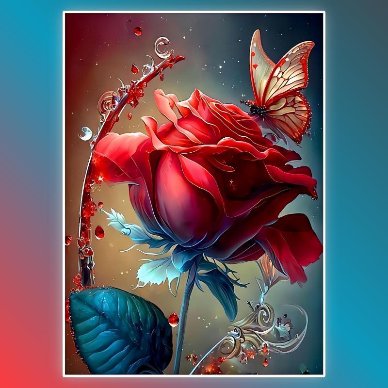 Flower & Butterfly Pattern DIY Diamond Painting without Frame, 5D Diamond Painting Kit, Handmade Art Crafts for Home Decor