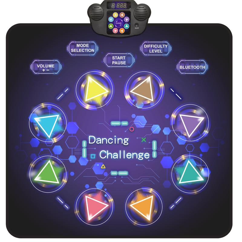 Dance Game Mat for Kids, LED Light-Up 8-Button Dance Pad with Adjustable Volume, Built-in Music, Bluetooth Function, 8 Modes and 3 Difficulty Levels