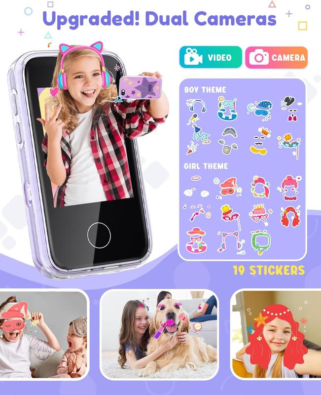 Christmas  Phone for Kids Age 3-8,Kids Smart Phone for Girls Christmas Gifts,Toy Phone with Dual Camera Music Player Puzzle Games,Touchscreen Toy