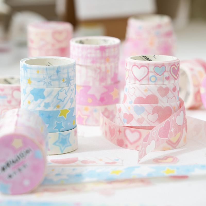 Star & Heart Pattern Washi Tape (4 Rolls), Cute Decorative Tape, DIY Decorative Sticker for Scrapbooking, Journaling, Gift Wrapping