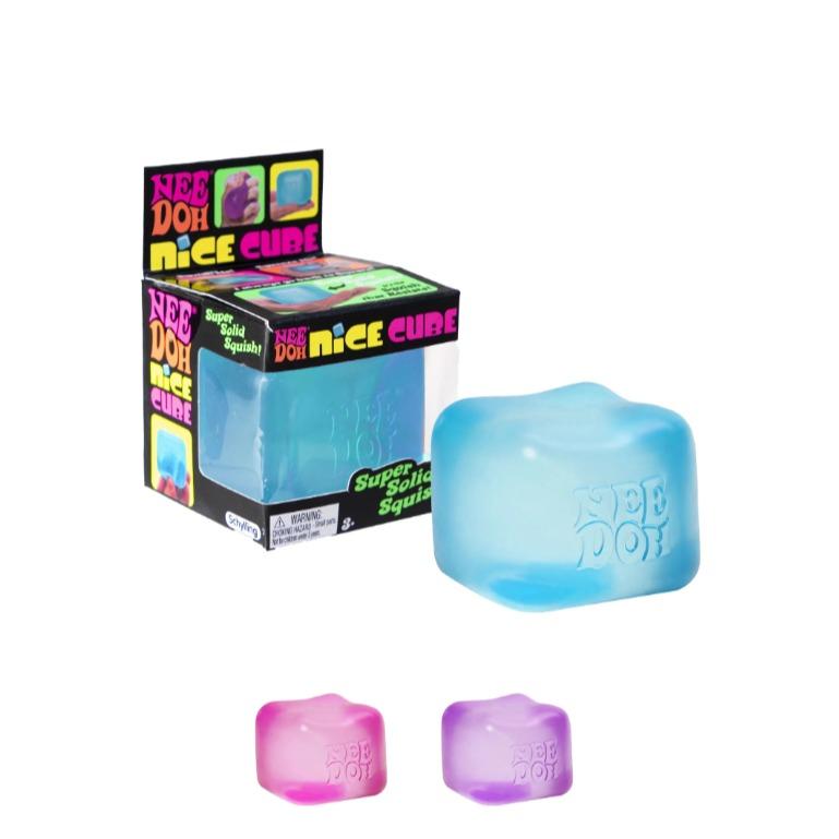 Schylling NeeDoh Nice Cube - Sensory Fidget Toy for Your Mellow and Chill - Square Shape with Groovy Goo Filling in Assorted Colors Blue Pink Purple