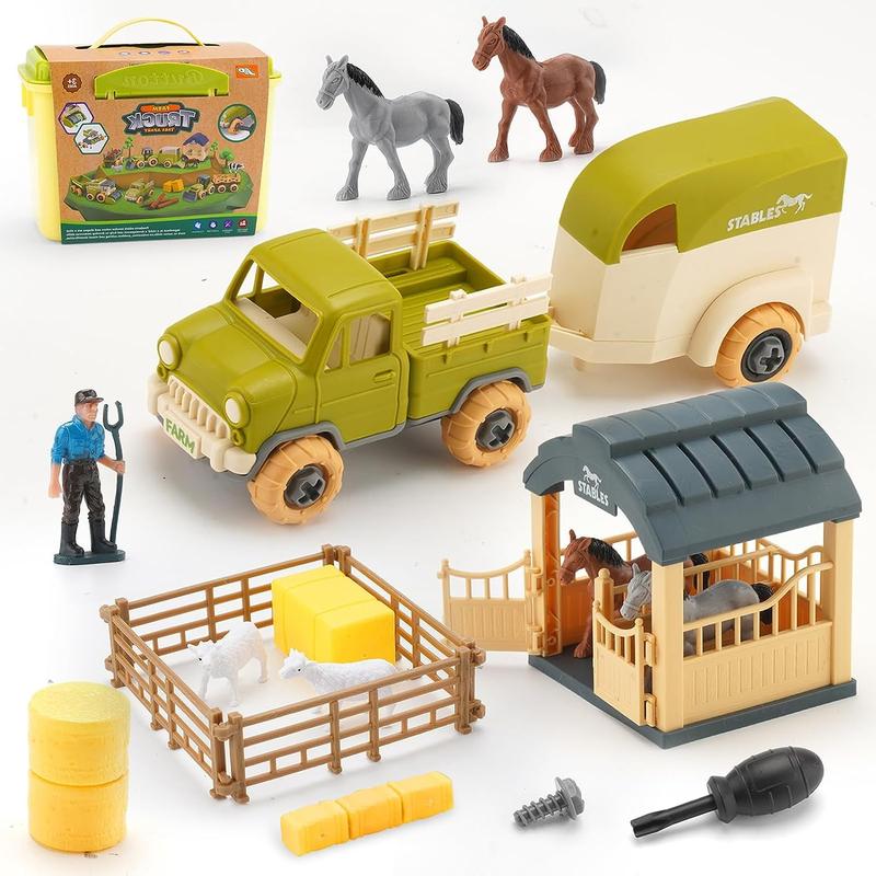 Farm Take Apart Toys for 3-7 Year Old Boys, Farm Animals Toys with Tractor, Trailer, Horse, Lamb Figurines, Kids Learning Educational Toys