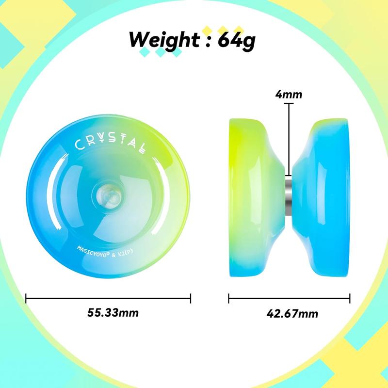 MAGICYOYO Pack of 2 Yoyos K2 Crystal- Dual Purpose Responsive Yo-yo for Kids Beginners, with Extra Unresponsive Yo Yo Bearing+ Removal Tool + 12 Yoyo Strings+ Yo-yo Case(Rainbow Gradient)