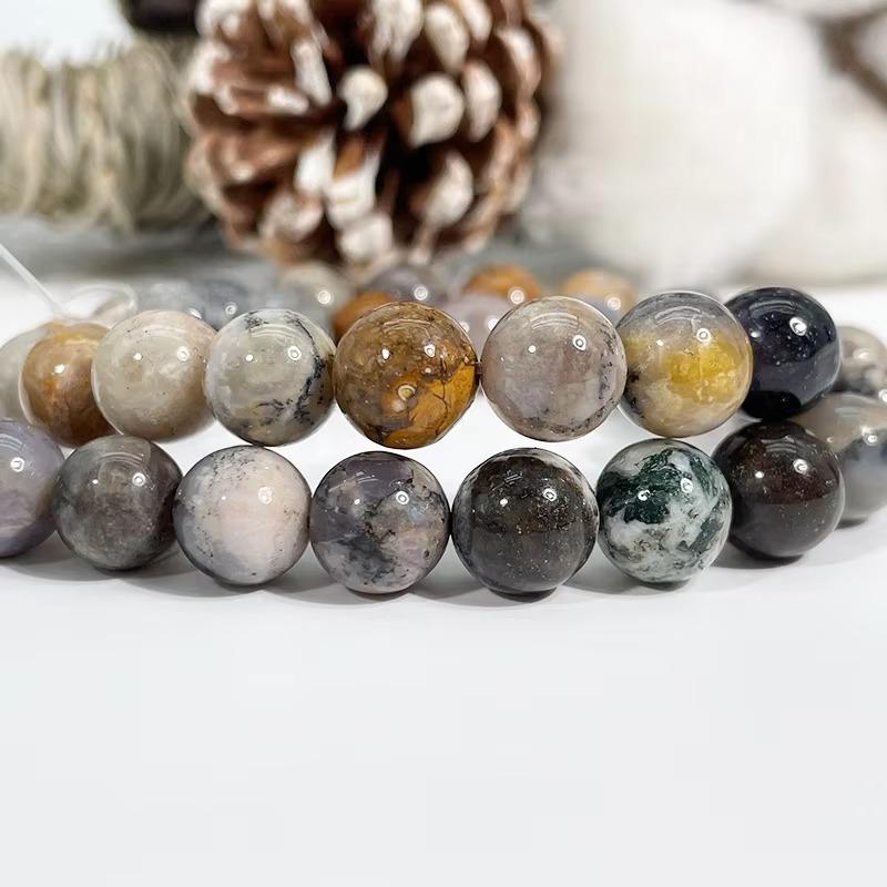 Natural  Dendritic Agate Opal  Gemstone Smooth Round Loose Beads For DIY Jewelry Making Desig Handmade Crafts Bracelet, Necklace, Earrings AAA Quality 15.5 Inches Long, Semi Precious Stone, Spacer beads