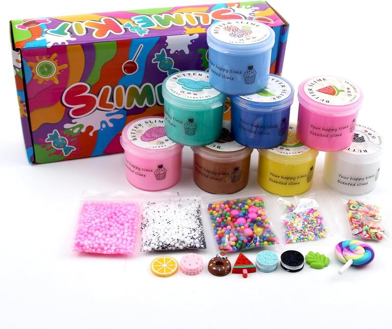 8 Pack Butter Slime Kit for Girls,Party Favors Stretchy and Non-Sticky, Stress Relief Toy for Boys,Soft DIY Slime for Kids