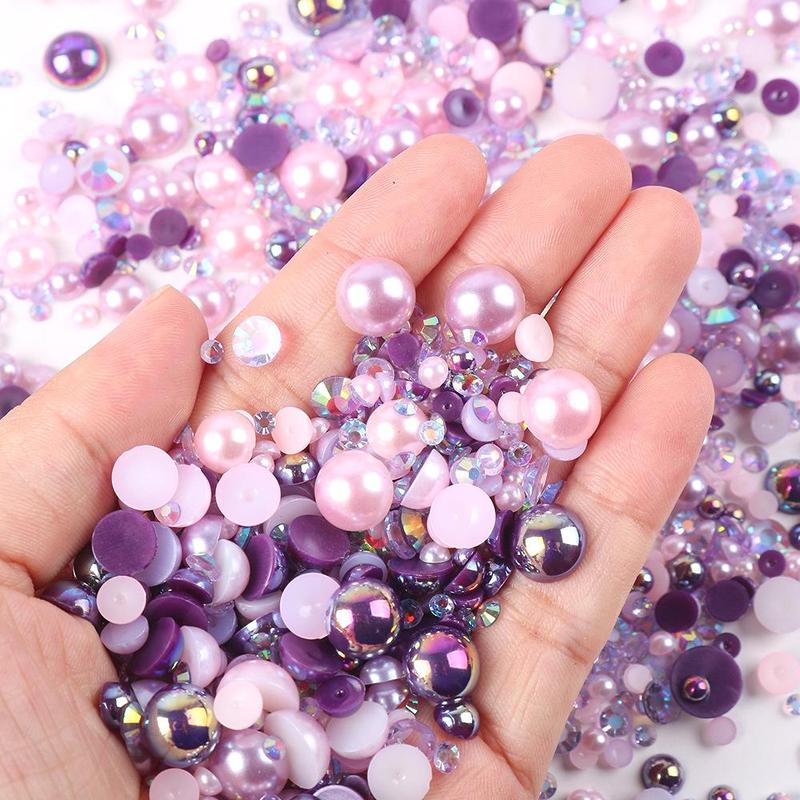 Mixed Size Faux Pearl & Rhinestone (1200pcs), Resin Faux Pearl & Rhinestone, DIY Jewelry Making Supplies For Nail Art, Face Art, Jewelry Making, Bottle, Cup, Nail, Clothes, Shoes