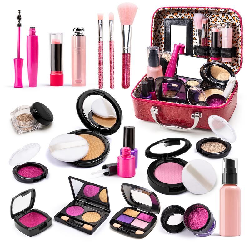 Simulated Makeup Kit for Girls, Play Makeup Set for Kids - Includes Cosmetic Bag for Birthdays and Christmas, Imaginary Makeup Fun for Toddlers and Little Girls Ages 3+