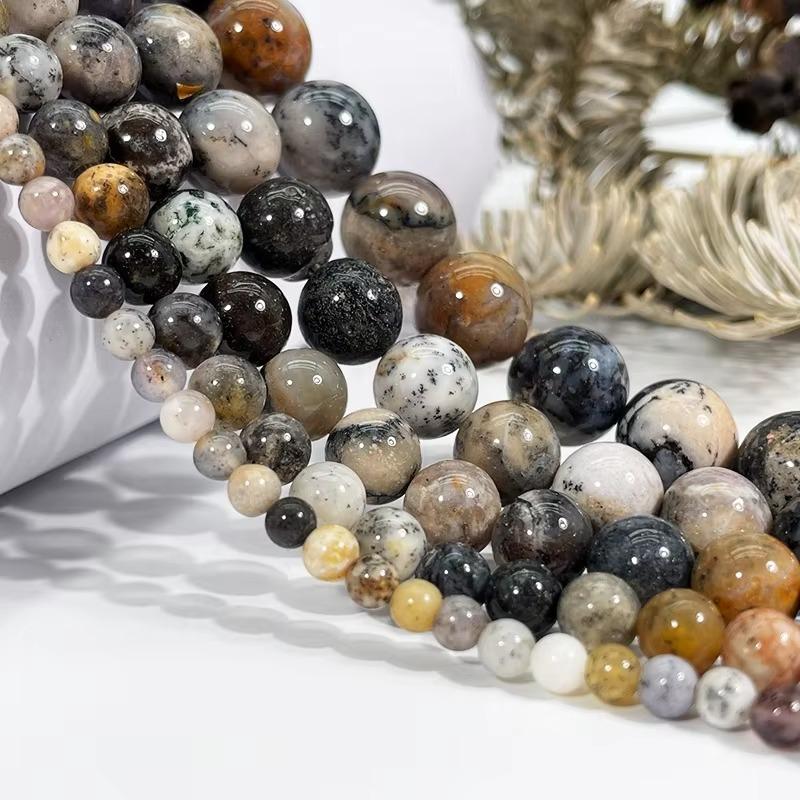 Natural  Dendritic Agate Opal  Gemstone Smooth Round Loose Beads For DIY Jewelry Making Desig Handmade Crafts Bracelet, Necklace, Earrings AAA Quality 15.5 Inches Long, Semi Precious Stone, Spacer beads