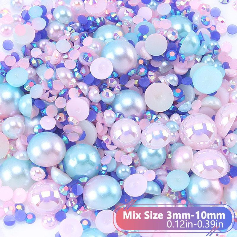 Mixed Size Faux Pearl & Rhinestone (1200pcs), Resin Faux Pearl & Rhinestone, DIY Jewelry Making Supplies For Nail Art, Face Art, Jewelry Making, Bottle, Cup, Nail, Clothes, Shoes