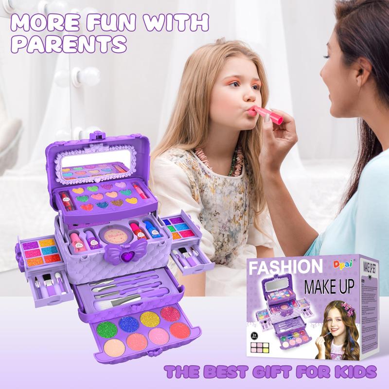 54Pcs Kids Makeup Kit for Girls, Princess Real Washable Pretend Play Cosmetic Set Toys with Mirror, Non-Toxic & Safe, Birthday Gifts for 3 4 5 6 7 8 9 10 Years Old Girls Kids (Purple) Halloween Butterfly