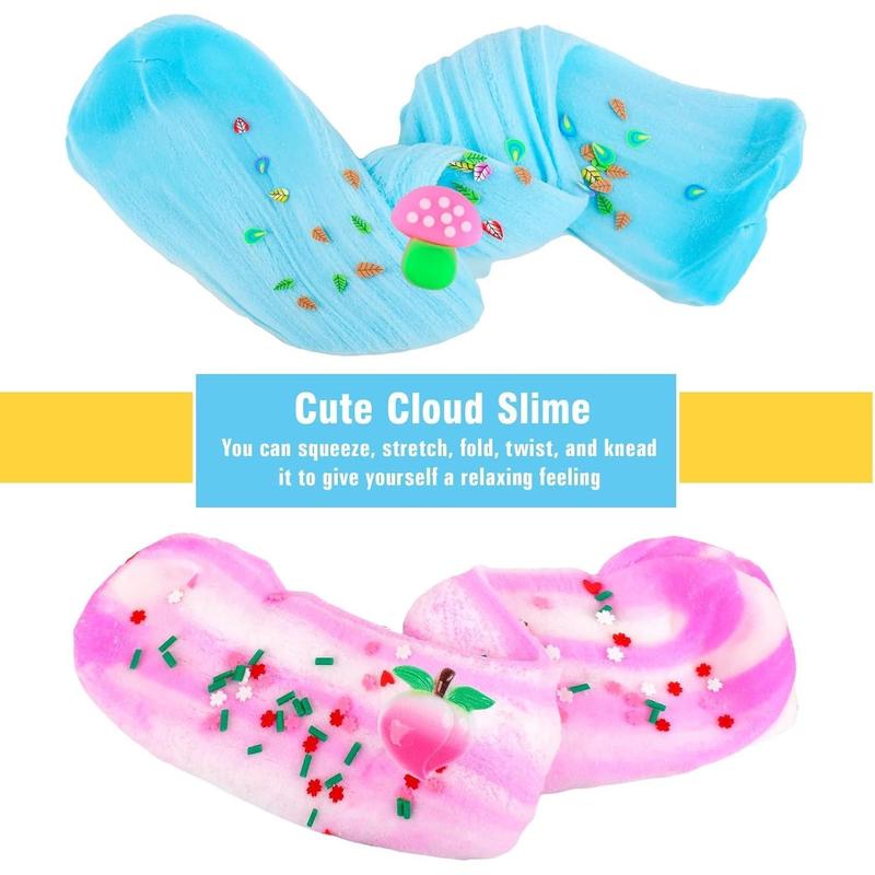 10 Pack Christmas Cloud Slime Kit with Peachybaby Blue Cake Fruits Animals, and Pink Charms, Scented DIY Slime Supplies for Girls and Boys, Stress Relief Toy for Kids, Education Birthday Party Favor