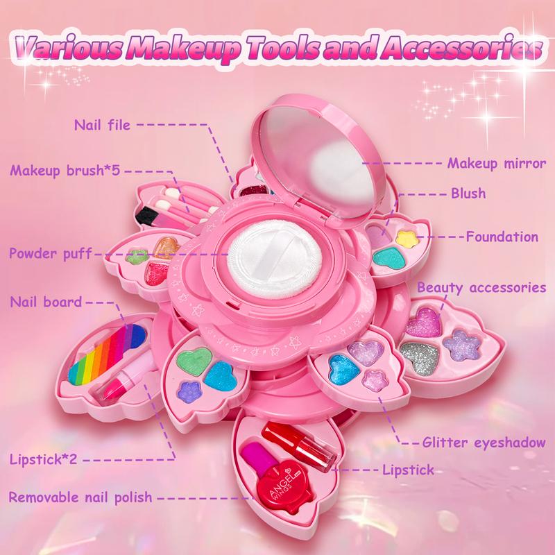 Petal-Shaped Makeup Pretend Play, Princess Cosmetics Toys with Storage Case, Children's Cognitive Toys Makeup Play Kit for Nursery, Home, Early Learning Centre