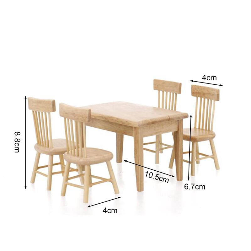 1 12 Miniature Dollhouse Furniture Wooden Dining Table Chair Simulation Toy