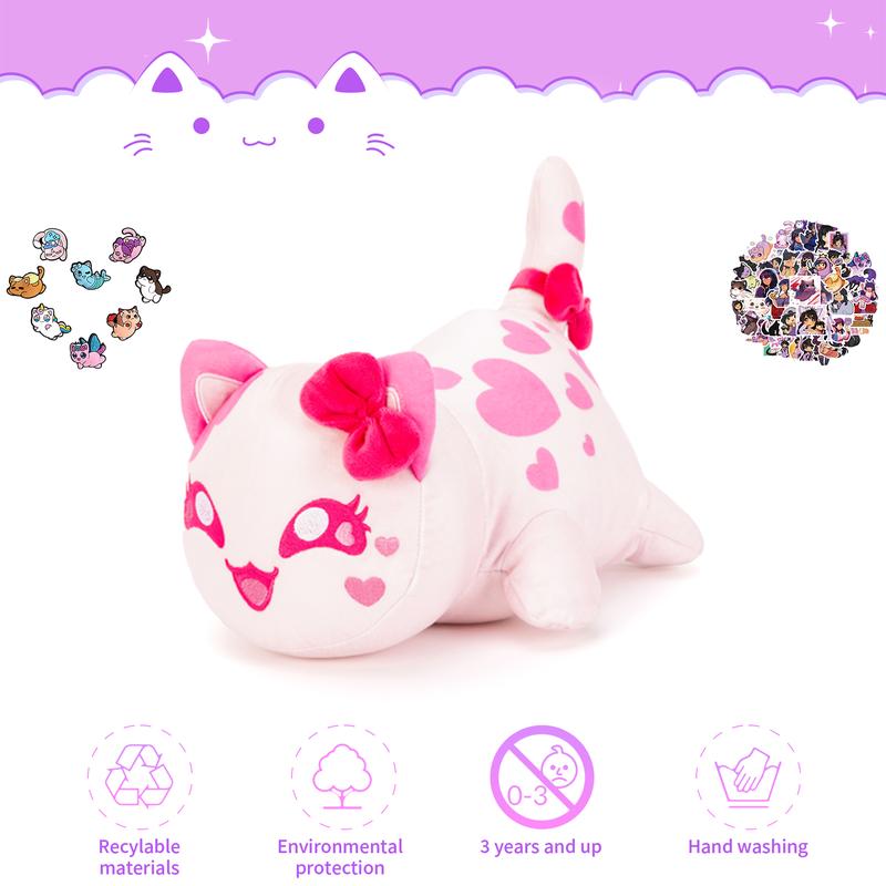 69-PCS 11-inches Cat Plush + 60 Stickers + 8 Shoes Charms- Goddess Cat Collection - 100% Embroidered plush - Cat Stuffed Animal Collection (Goddess, KC, KC Heart, Rainbow, Noi Pizza, Cat)