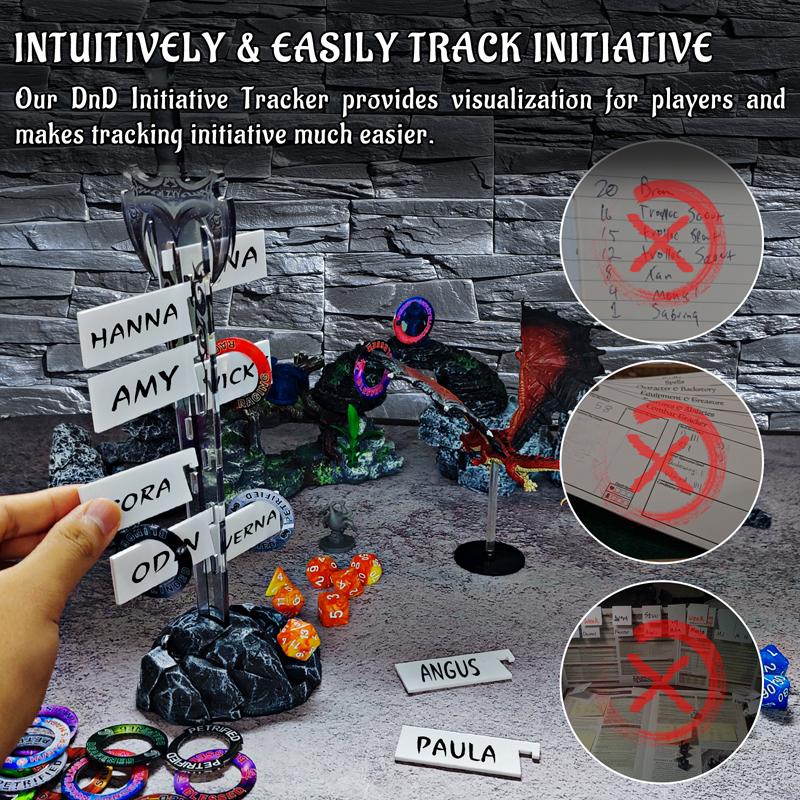 Initiative Tracker Acrylic Laser Cut Sword in The Stone Base with 12 PCS Erasable Taken Flags Perfect for D&D, Dungeons & Dragons, Pathfinder and Other Tabletop RPG