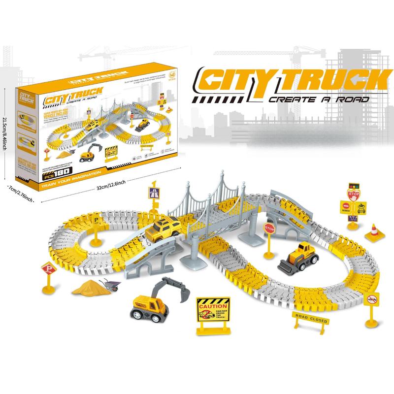 City Truck Track Toy, 236pcs set Construction Car Track Toy, Race Track Toy, Birthday Gift, Christmas Gift