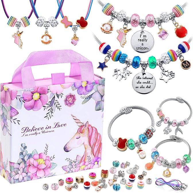 Christmas Girls Charm Bracelet Making Kit: A Girls Unicorn Toy Gifts for Ages 6 7 8 9 10 Girls Jewelry Making Kit 8-12 Perfect Crafts for Girls That Imagination Self-Expression and Inspires Creativity