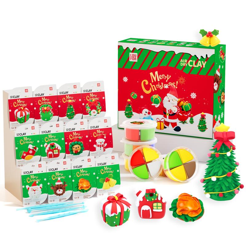 Air DIY Clay - [ Christmas Limited Edition ], 12 Boxes, Soft & Ultra Light, Safe & Non-Toxic, DIY Craft for Kids with Accessories, Tools and Tutorials