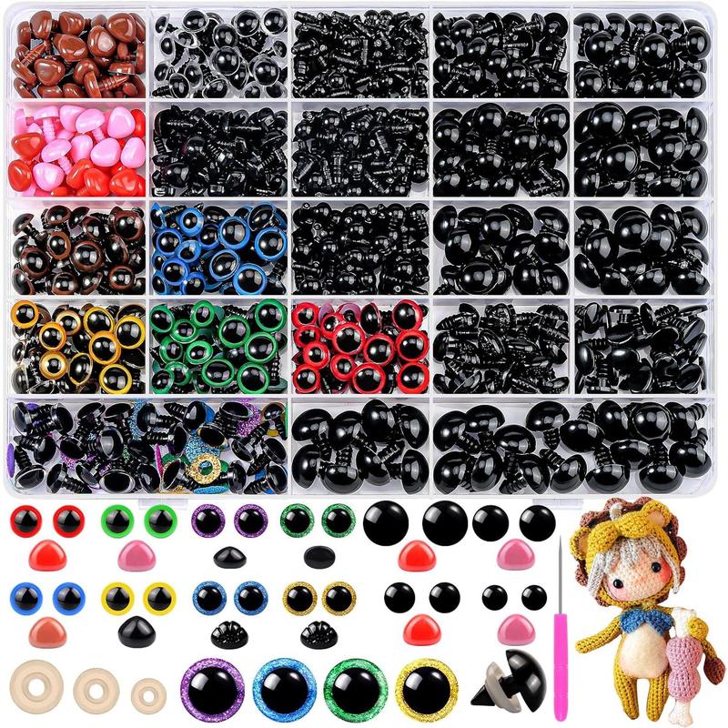 1100PCS, Safety Eyes and Nose, Safety Eyes for Crocheting, Colorful Doll Crochet Eyes with Washers, Suitable for Plush Toys, Crocheted Toys, Plush Dolls (Various Sizes)