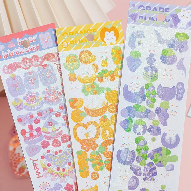 16 Sheets Korean Deco Stickers Set, DIY Colorful Glitter Self Adhesive Stickers with Cute Animal Pattern, Kpop Potocard Korean Stickers, Cute Deco Stickers for Scrapbook Card DIY Decor Craft