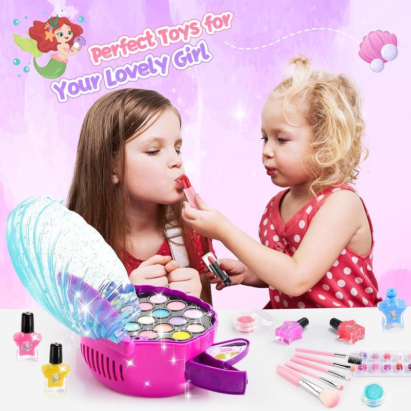 93 Pcs Christmas Kids Makeup Kit , Non-Toxic & Washable, Kids Nail Polish Set with Dryer, Pretend Play Princess Toys, Birthday and new year gifts