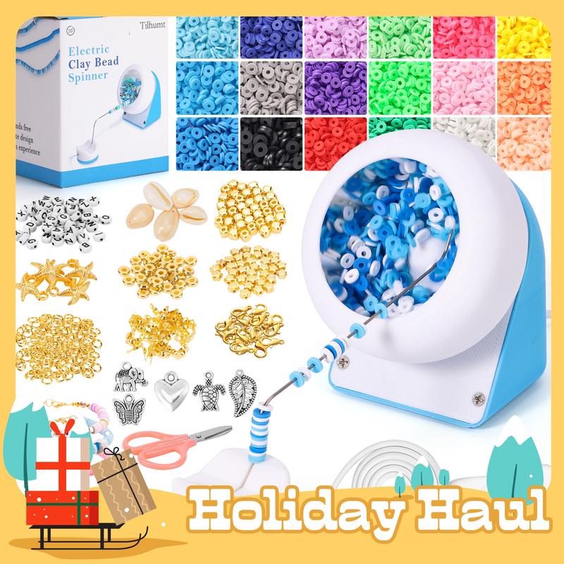 1Tilhumt Bead Spinner with Clay Beads, Gift Beading Set for Girls, 3824Pcs Clay Bead Bracelet Kit with Electric Bead Spinner for Making Friendship Bracelet, Necklace, Waist Chains, Patented