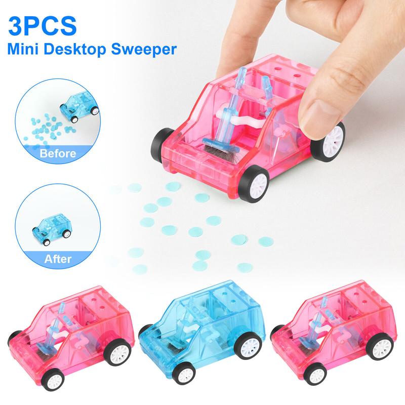 3pcs Mini Desktop Cleaner Car Pencil Shavings Sweeper Toy Home Office Desk Table