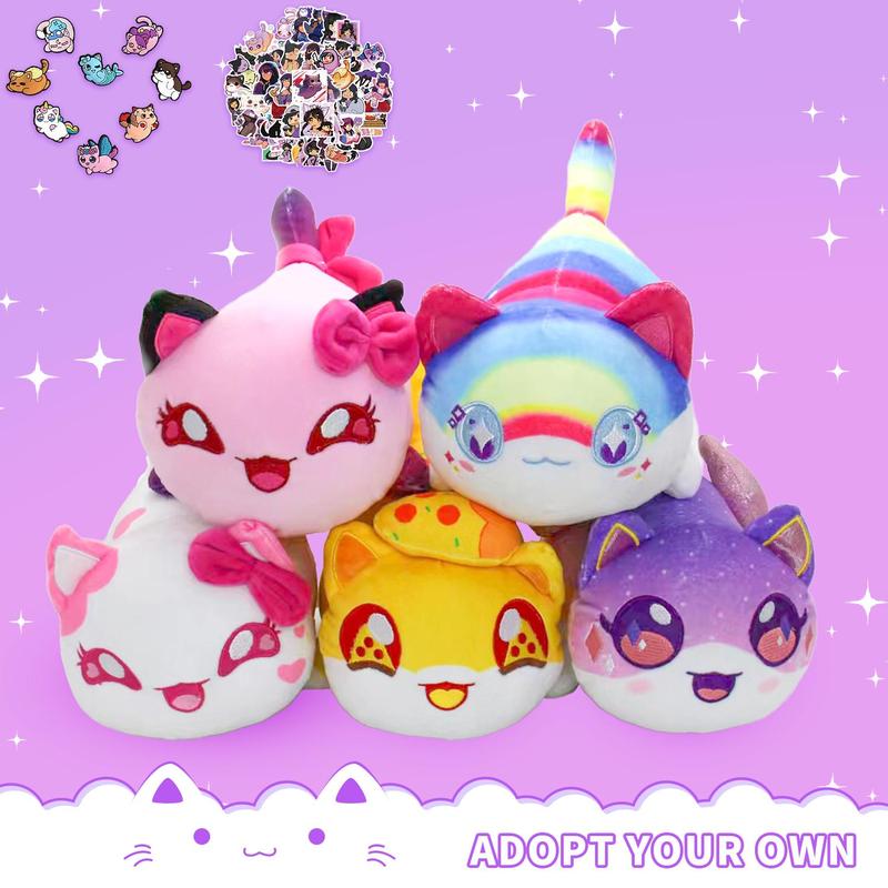 69-PCS 11-inches Cat Plush + 60 Stickers + 8 Shoes Charms- Goddess Cat Collection - 100% Embroidered plush - Cat Stuffed Animal Collection (Goddess, KC, KC Heart, Rainbow, Noi Pizza, Cat)