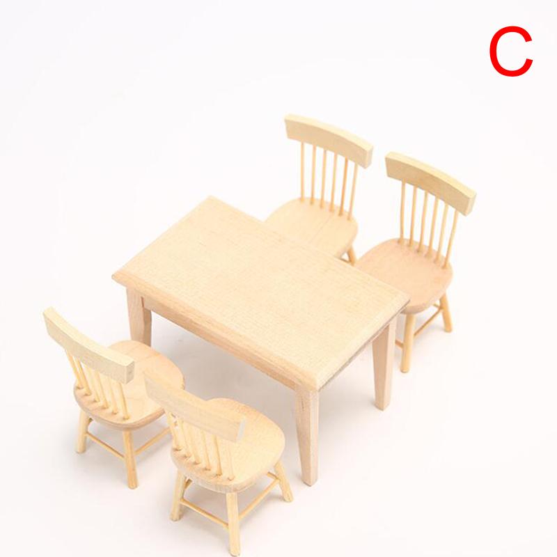 1 12 Miniature Dollhouse Furniture Wooden Dining Table Chair Simulation Toy