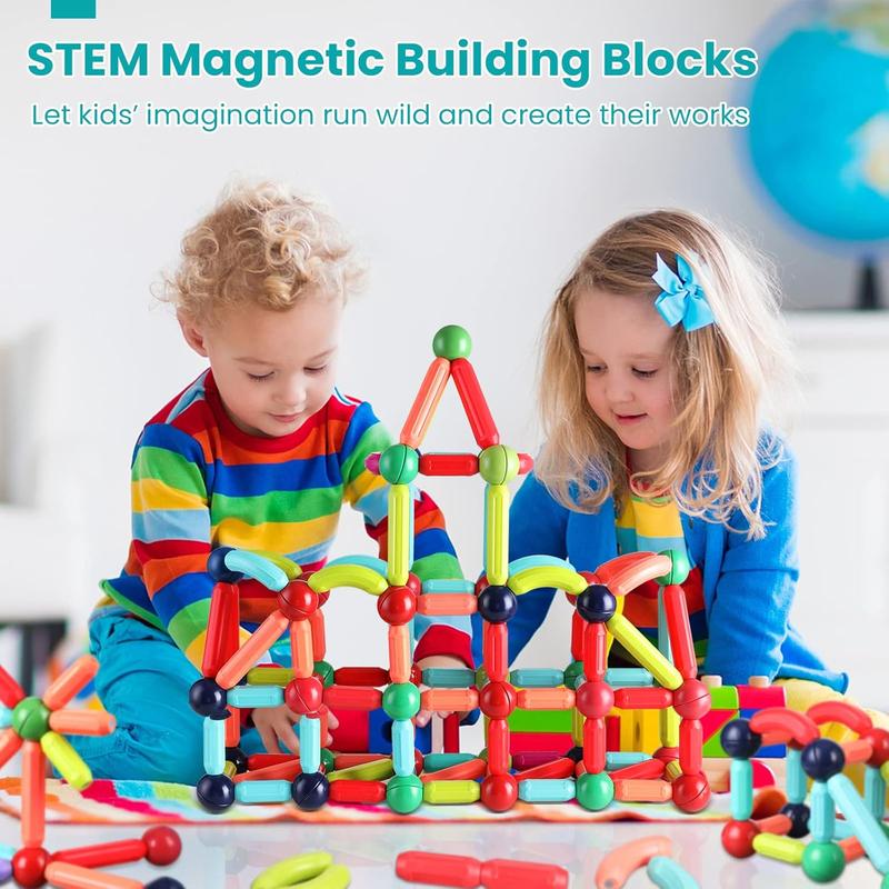 Magnetic Building Blocks for Kids Ages 4-8, STEM Construction Toys for Boys and Girls, Large Size Magnetic Sticks and Balls Game Set for Kid’s Early Educational Learning (64PCS)