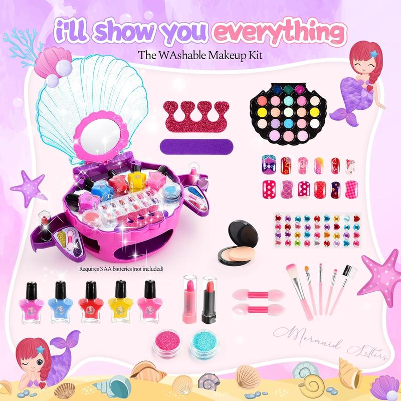 93 Pcs Christmas Kids Makeup Kit , Non-Toxic & Washable, Kids Nail Polish Set with Dryer, Pretend Play Princess Toys, Birthday and new year gifts