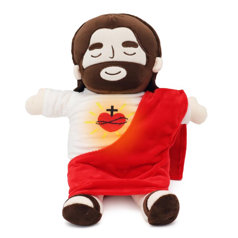 Yelakey Officially Jesus Plush Breathing Soothing Jesus Stuffed Animal Heart of Jesus Toy Savior Doll for Church Sunday School Religious Easter Gift for Kids