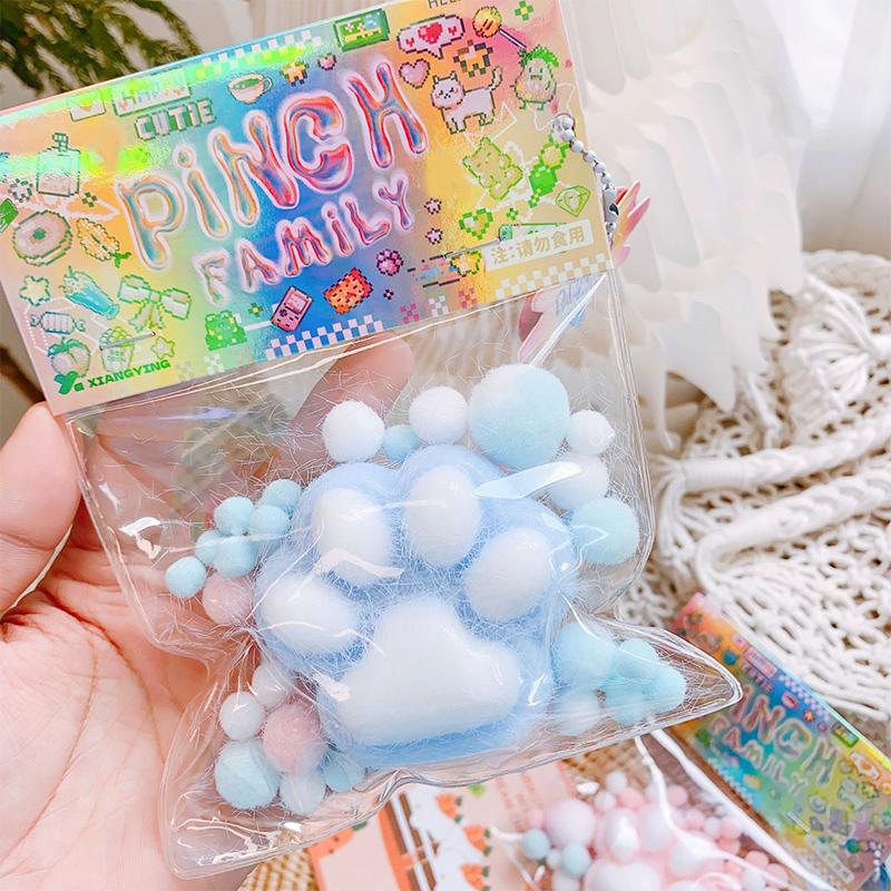 Handmade Flocking Cat's Paw Stress  Squishy Toy Mochi Slow Rebound New Fidget Toy Birthday Party Gift