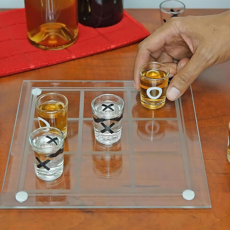 Shot Glass Tic Tac Toe Game - Elegantly Designed Drinking Fun, Perfect for Parties, Couples, and Strategy, 8.63