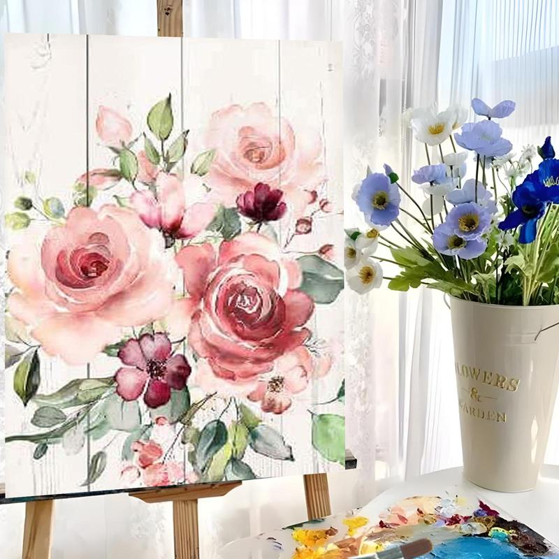 Flower Pattern DIY Painting By Numbers Kit without Frame, 1 Set DIY Paint By Numbers with Brushes & Acrylic Paint, Wall Art Decor for Home Living Room Bedroom