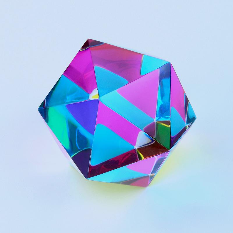 CMY Cubes The Motus - Cyan, Magenta & Yellow Icosahedron - Subtractive Color Mixing Optical Polyhedron