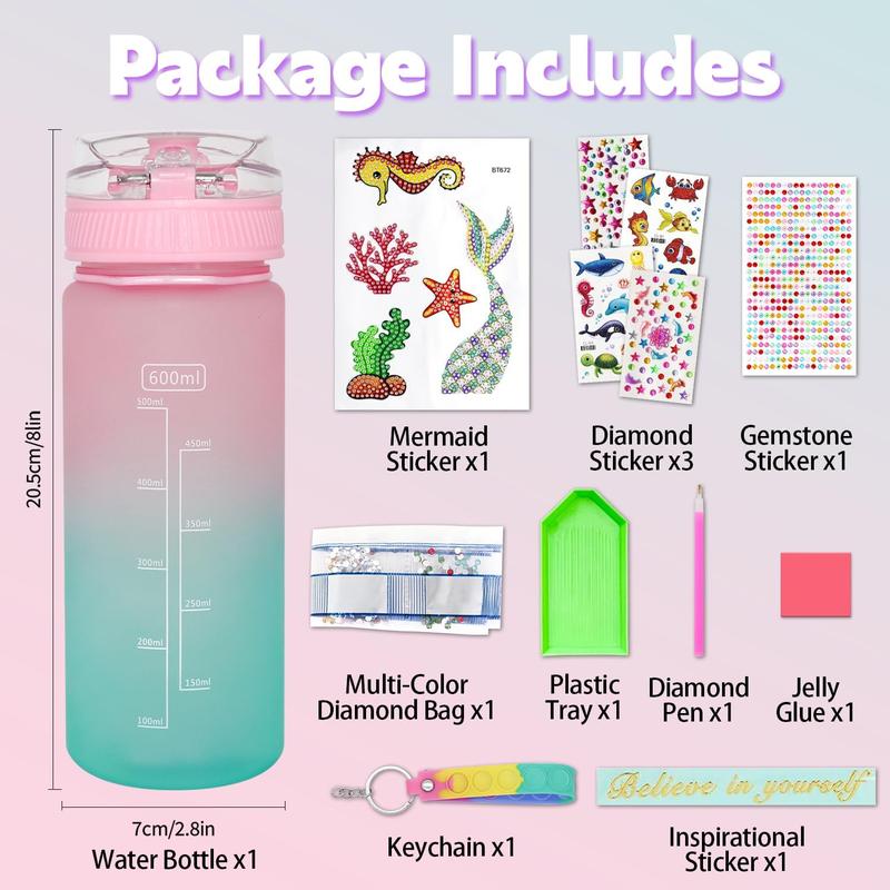 Gifts for Girls 4-12, Decorate Your Own Water Bottle Kits for Girls, Mermaid Diamond Crafts Painting Toys, Kids Water Bottle for School, Christmas and Birthday Gifts Toys for Girls