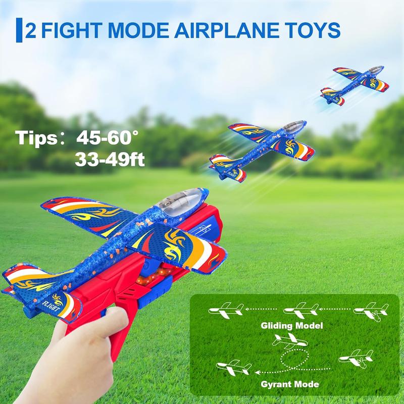 9 Pack Airplane Launcher Toys, Foam Glider Led Plane with 2 Launchers, Slingshots, Bullets, Kids Outdoor Flying Toys with 2 Flight Modes, Gifts for Boys Girls 4 5 6 7 8 9 10 11 12 Year Old