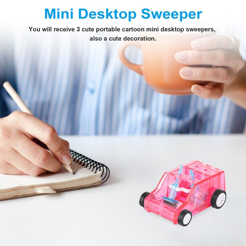 3pcs Mini Desktop Cleaner Car Pencil Shavings Sweeper Toy Home Office Desk Table