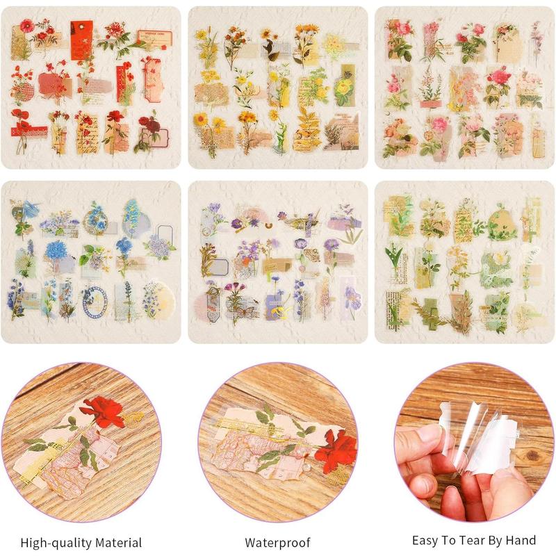 180 count Transparent Scrapbooking Stickers Journaling Stickers PET Nature  Stickers Floral Stickers Vintage Flower Stickers for Craft Small Flower Sticker for Journaling DIY Cards Album Envelope